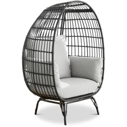 Veza Black Rattan Egg Chair with Cushions - Size: 84 x 107.5 x 148.5cm - Furniturebox - Wilko - thumbnail 3