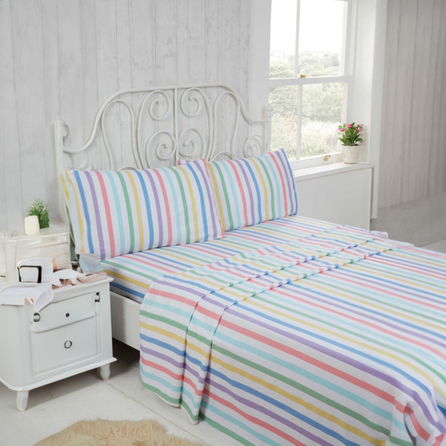 Rapport Home Single Multicolour Brushed Cotton Candy Stripe Sheet Set - Wilko - image 1