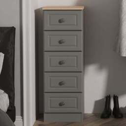 Crowndale Norfolk 5 Drawer Dusk Grey and Bardolino Oak Tall Bedside Cabinet Ready Assembled - Dusk Grey & Bardolino Oak - Wilko - thumbnail 1