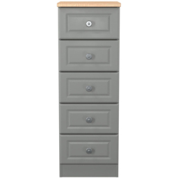 Crowndale Norfolk 5 Drawer Dusk Grey and Bardolino Oak Tall Bedside Cabinet Ready Assembled - Dusk Grey & Bardolino Oak - Wilko - thumbnail 3
