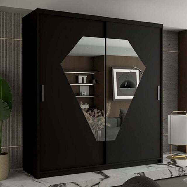 Sliding Wardrobes 4U Diamond 2 Door Black Mirrored Wardrobe 150cm - Wilko - image 1