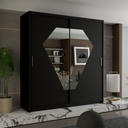 Sliding Wardrobes 4U Diamond 2 Door Black Mirrored Wardrobe 150cm - Wilko - thumbnail 5