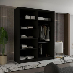 Sliding Wardrobes 4U Diamond 2 Door Black Mirrored Wardrobe 150cm - Wilko - thumbnail 4