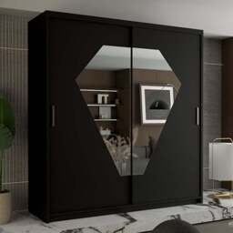 Sliding Wardrobes 4U Diamond 2 Door Black Mirrored Wardrobe 150cm - Wilko - thumbnail 1