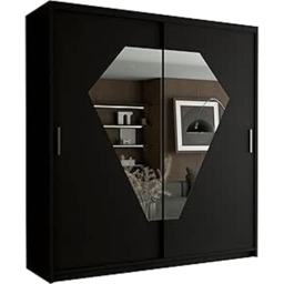 Sliding Wardrobes 4U Diamond 2 Door Black Mirrored Wardrobe 150cm - Wilko - thumbnail 3