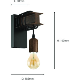 EGLO Townshend 4 Black Steel Wall Light - Size: 8 x 19 x 19cm - Wilko - thumbnail 4