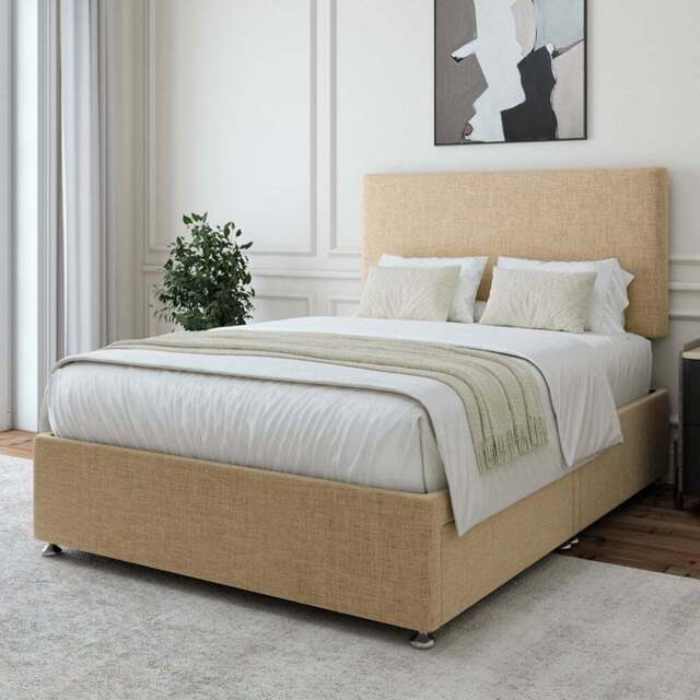 Bedmaster Single Cream Linen 2 Drawer Divan Base with Valencia Headboard - Wilko - image 1