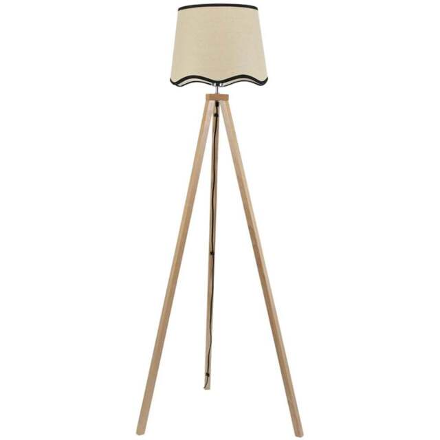ValueLights Barbro Black Trim Scallop Shade Natural Tripod Floor Lamp and Bulb - Cream - Wilko - image 1