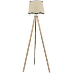 ValueLights Barbro Black Trim Scallop Shade Natural Tripod Floor Lamp and Bulb - Cream - Wilko