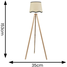 ValueLights Barbro Black Trim Scallop Shade Natural Tripod Floor Lamp and Bulb - Cream - Wilko - thumbnail 5