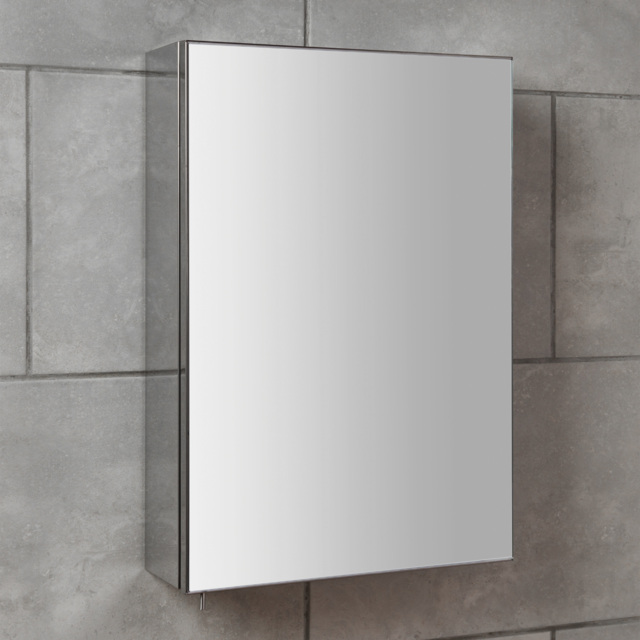 Kensington Silver Single Door Mirror Bathroom Cabinet - Size: 36 x 52 x 12cm - Wilko - image 1