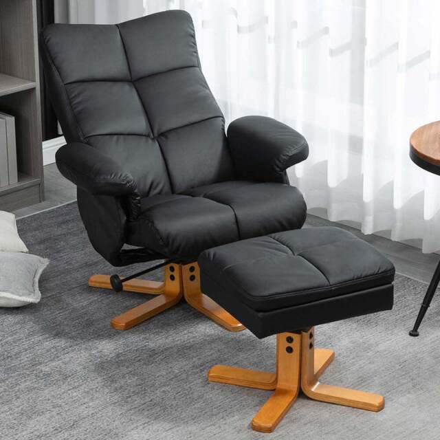 Portland Black Faux Leather Swivel Recliner Chair with Footstool - Size: Single - Wilko - image 1