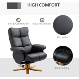 Portland Black Faux Leather Swivel Recliner Chair with Footstool - Size: Single - Wilko - thumbnail 7