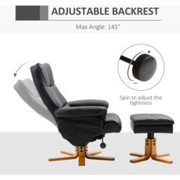 Portland Black Faux Leather Swivel Recliner Chair with Footstool - Size: Single - Wilko - thumbnail 5