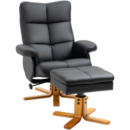 Portland Black Faux Leather Swivel Recliner Chair with Footstool - Size: Single - Wilko - thumbnail 3