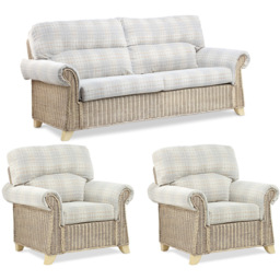 Desser Clifton 5 Seater Natural Rattan Check Fabric Sofa Set - Grey - Wilko - thumbnail 3