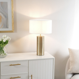 ValueLights Lexy Reni White Drum Shade Antique Brass Dimmable LED Touch Table Lamp - Size: 55 x 35 x 35cm - Gold - Wilko - thumbnail 3