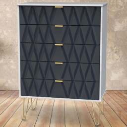 Crowndale Diamond 5 Drawer Matt Indigo and White Chest of Drawers - Wilko - thumbnail 1