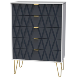 Crowndale Diamond 5 Drawer Matt Indigo and White Chest of Drawers - Wilko - thumbnail 3