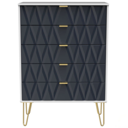 Crowndale Diamond 5 Drawer Matt Indigo and White Chest of Drawers - Wilko - thumbnail 4