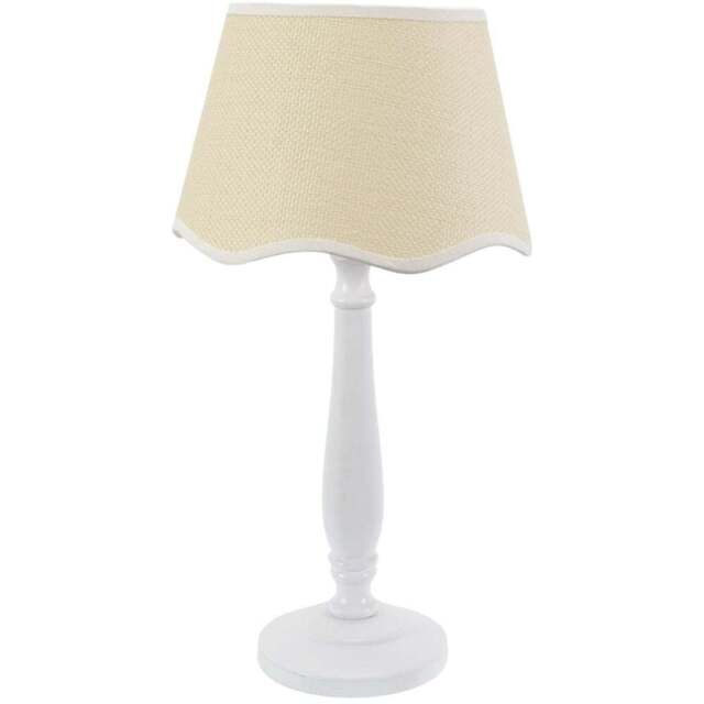 ValueLights Victoria Linen Scallop White Edge Shade White Wood Table Lamp - Wilko - image 1