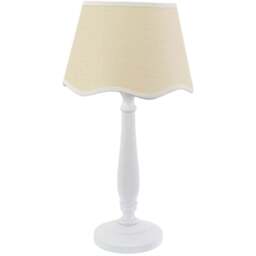 ValueLights Victoria Linen Scallop White Edge Shade White Wood Table Lamp - Wilko