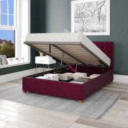 Aspire Hepburn Small Double Berry Plush Velvet Ottoman Bed - Purple - Aspire Beds - Wilko - thumbnail 3