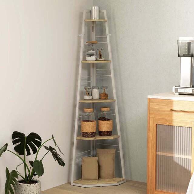 HOMCOM 5 Shelf Natural Wood Corner Adjustable Shelving Unit - Size: 160 x 37.5 x 37.5cm - Brown - Wilko - image 1