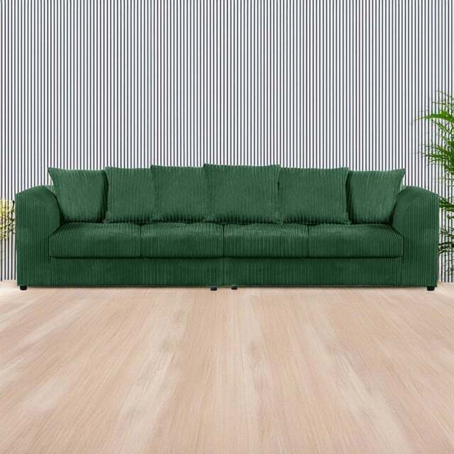 Luxor 4 Seater Green Jumbo Cord Scatter Back Sofa - Wilko - image 1