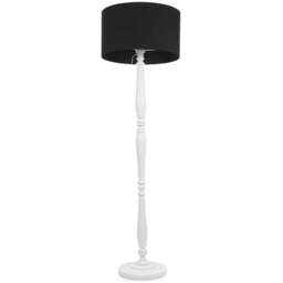 ValueLights Victoria Black Fabric Drum Shade White Wood Traditional Stem LED Floor Lamp - Size: 157 x 45 x 45cm - Wilko
