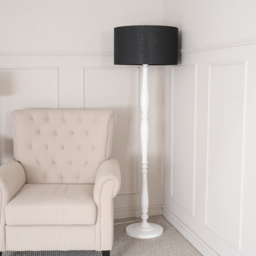 ValueLights Victoria Black Fabric Drum Shade White Wood Traditional Stem LED Floor Lamp - Size: 157 x 45 x 45cm - Wilko - thumbnail 4