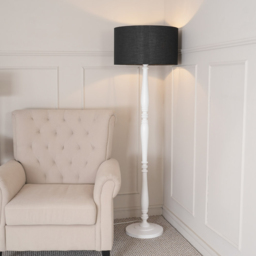 ValueLights Victoria Black Fabric Drum Shade White Wood Traditional Stem LED Floor Lamp - Size: 157 x 45 x 45cm - Wilko - thumbnail 3