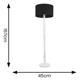 ValueLights Victoria Black Fabric Drum Shade White Wood Traditional Stem LED Floor Lamp - Size: 157 x 45 x 45cm - Wilko - thumbnail 6