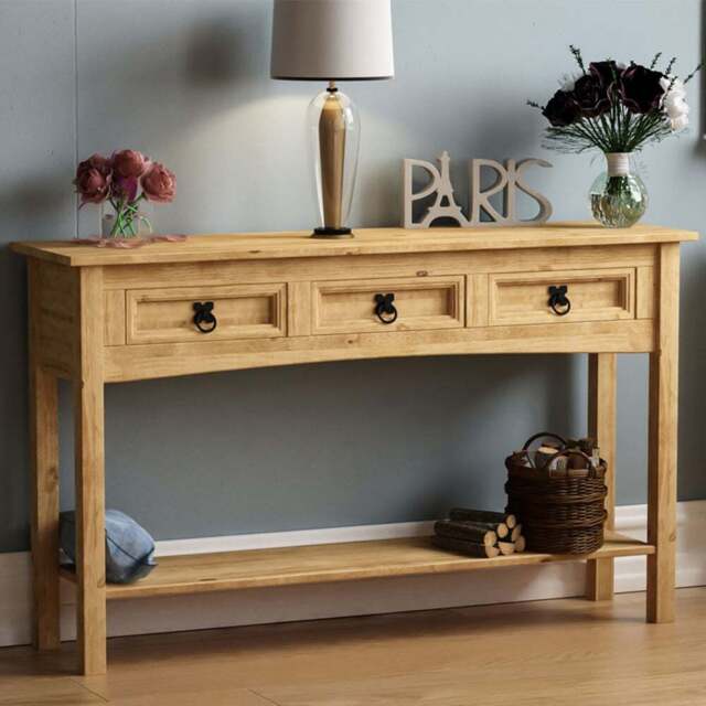 VIDA DESIGNS Corona 3 Drawer Solid Pine Console Table - Size: 31 x 116 x 70cm - Brown - Wilko - image 1
