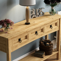 VIDA DESIGNS Corona 3 Drawer Solid Pine Console Table - Size: 31 x 116 x 70cm - Brown - Wilko - thumbnail 4