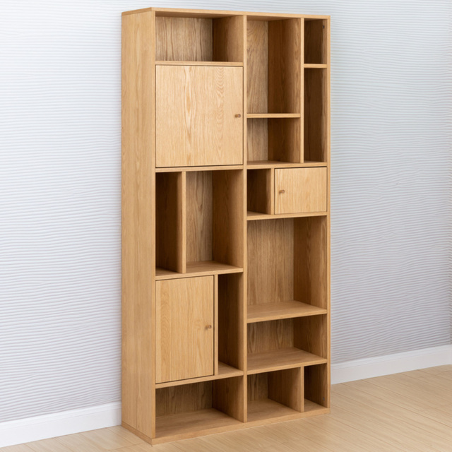 Florence Rangoon 3 Door 14 Shelf Large Oak Bookcase - Size: 180 x 90 x 30cm - Brown - Furniture To Go - Wilko - image 1