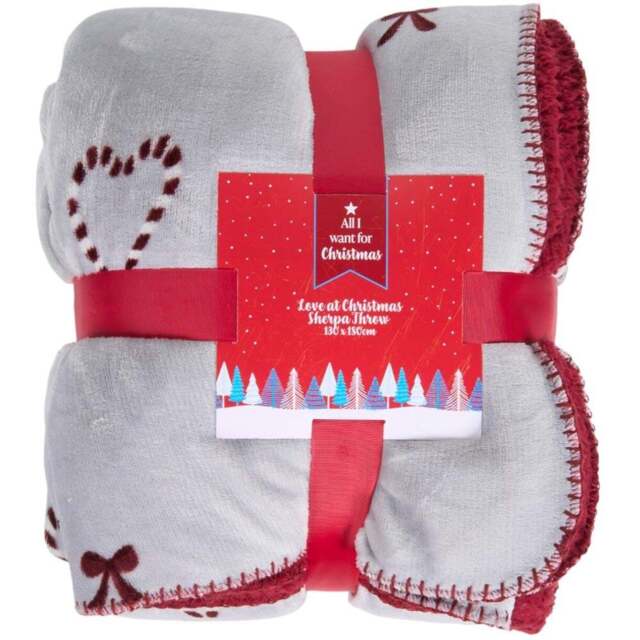Love at Christmas Sherpa Throw - Grey and Red - All I Want For Christmas - Wilko - image 1