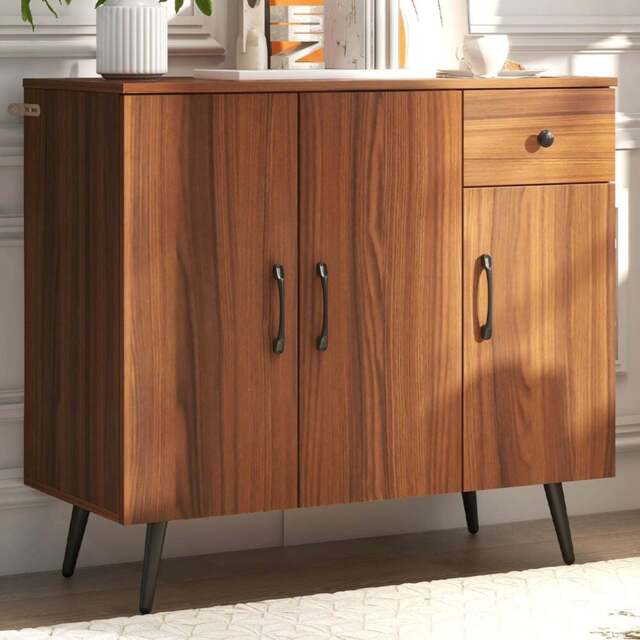 Costway 3 Door Single Drawer Walnut Sideboard - Size: 100 x 48 x 20cm - Brown - Wilko - image 1