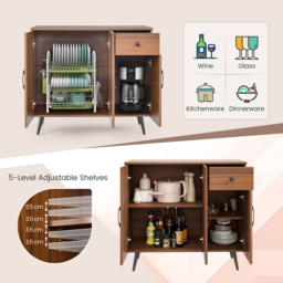 Costway 3 Door Single Drawer Walnut Sideboard - Size: 100 x 48 x 20cm - Brown - Wilko - thumbnail 7