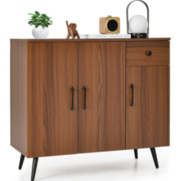 Costway 3 Door Single Drawer Walnut Sideboard - Size: 100 x 48 x 20cm - Brown - Wilko - thumbnail 4