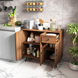 Costway 3 Door Single Drawer Walnut Sideboard - Size: 100 x 48 x 20cm - Brown - Wilko - thumbnail 5