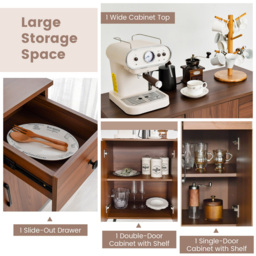 Costway 3 Door Single Drawer Walnut Sideboard - Size: 100 x 48 x 20cm - Brown - Wilko - thumbnail 6