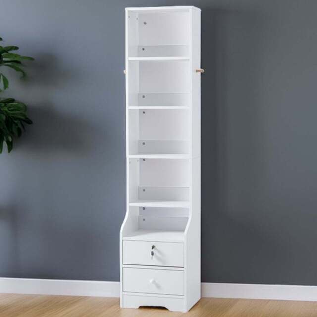 H&O Direct 2 Drawer 5 Shelf Slim Storage Unit with Lock - Size: 174 x 40 x 34cm - White - Wilko - image 1
