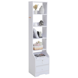 H&O Direct 2 Drawer 5 Shelf Slim Storage Unit with Lock - Size: 174 x 40 x 34cm - White - Wilko - thumbnail 4