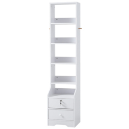 H&O Direct 2 Drawer 5 Shelf Slim Storage Unit with Lock - Size: 174 x 40 x 34cm - White - Wilko - thumbnail 3