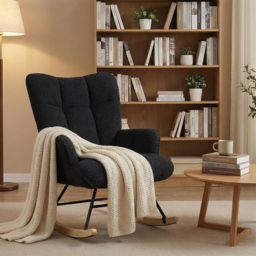 Alivio Black Teddy Plush High Backrest Rocking Chair - Size: 68 x 52 x 95cm - Wilko - thumbnail 4