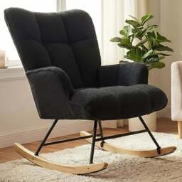 Alivio Black Teddy Plush High Backrest Rocking Chair - Size: 68 x 52 x 95cm - Wilko - thumbnail 1