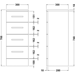 nuie Mayford 4 Drawer Gloss White Slim Floor Standing Unit - Size: 766 x 300 x 300mm - Wilko - thumbnail 4