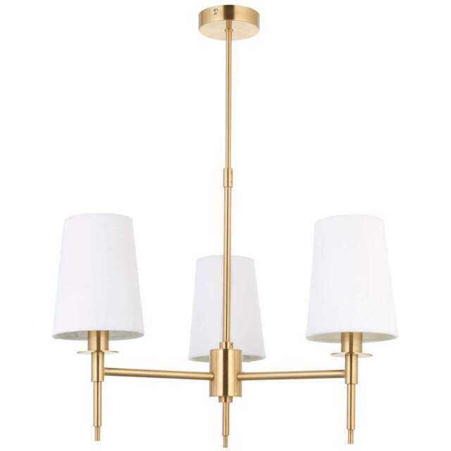 Merano Florence Multi Arm White and Satin Brass 3 Light Pendant Ceiling Lamp - Size: 55 x 55 x 66cm - Wilko - image 1