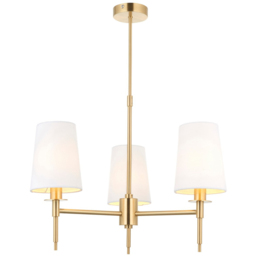 Merano Florence Multi Arm White and Satin Brass 3 Light Pendant Ceiling Lamp - Size: 55 x 55 x 66cm - Wilko - thumbnail 4